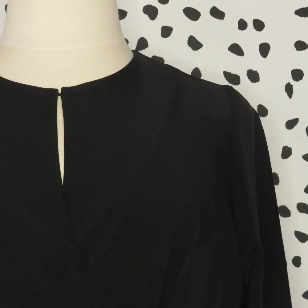 Eloquii Black Split Long Sleeve Tie Belt Wrap Top - Picture 4 of 12
